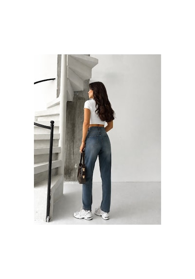 Kene Jeans Bacak Taşlı Mom Jeans Yeşil Tint