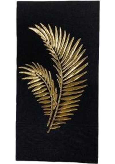 Gold Yaldızlı Siyah Yaprak Desenli Peçete 16 lı