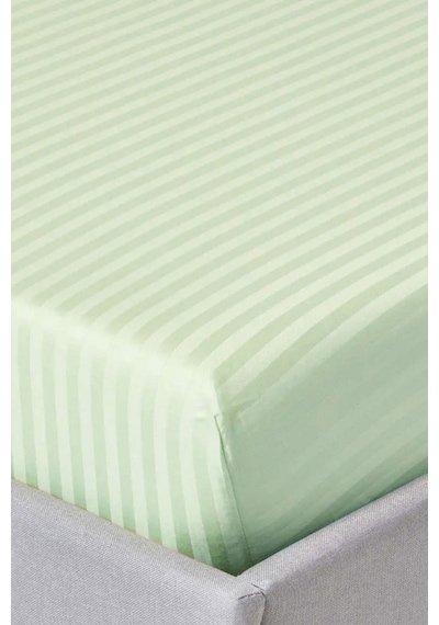 Varol %100 Pamuk Saten Stripe Tek Kişilik Lastikli Çarşaf Takımı 30 Cm 1 Yastık Kılıfı A.yeşil