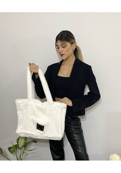 Luluyen Peluş Çanta 2025 Sonbahar Kış Sezonu Yeni Moda Beyaz