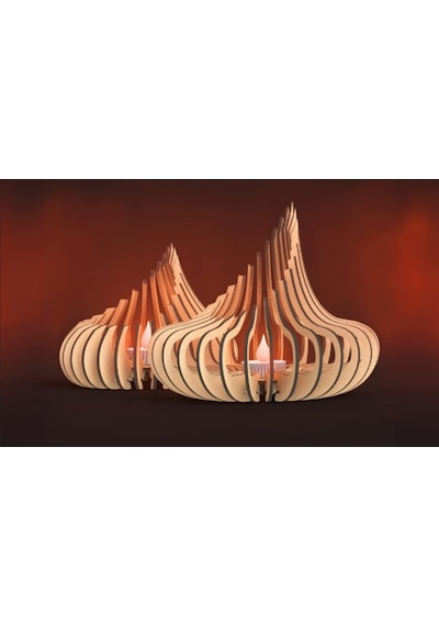 Koza 2'li Tealight Mumluk Ahşap Mumluk + Led Pilli Mum Ham Mdf