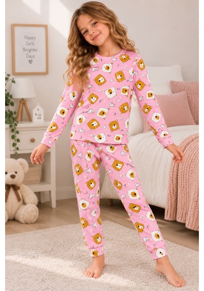 Free Beka Desenli Bisiklet Yaka %100 Pamuklu İnterlok Kumaş Kız Çocuk Uzun Kollu Pijama Takımı Pembe Free Beka Desenli Bisiklet Yaka %100 Pamuklu İnterlok Kumaş Kız Çocuk Uzun Kollu Pijama Takımı Pembe