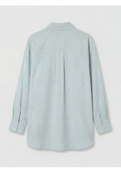 Lcw Modest Yeşil Çizgili Oversize Poplin Kadın Gömlek Tunik