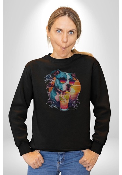 Tatil Köpek Soğuk Kokteyl İçeçek Unisex Siyah Baskılı Sweatshirt Siyah