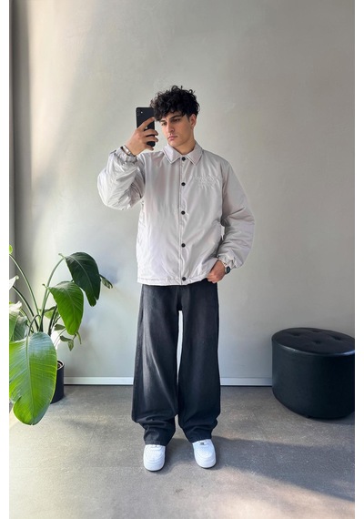 Flaw Hardstone Nakışlı Oversize Ceket Gri Gri
