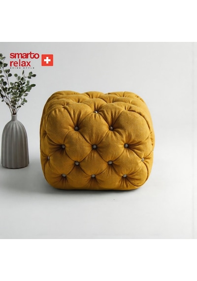 Smarto Relax Swiss Style Puf Zinal Ayaksız Kapitoneli Kare 45x45 Cm Baby Face Dekoratif Kapitoneli Dekoratif Puf Sarı
