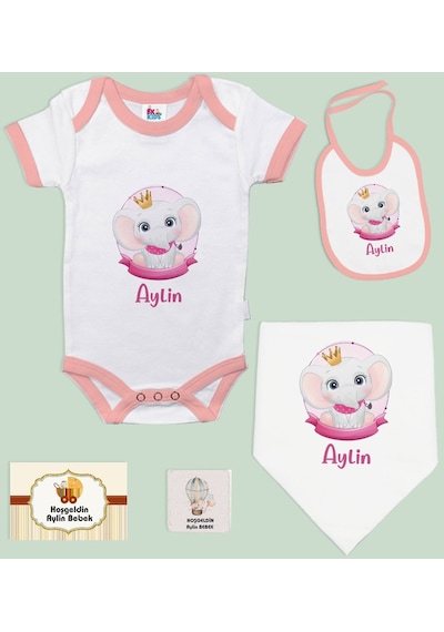 Bk Kids Kişiye Özel İsimli 5 Parça Pembe Bebek Body Zıbın Ve Battaniye Hediye Seti, Yeni Doğan Bebek Giyim Hediyesi-3