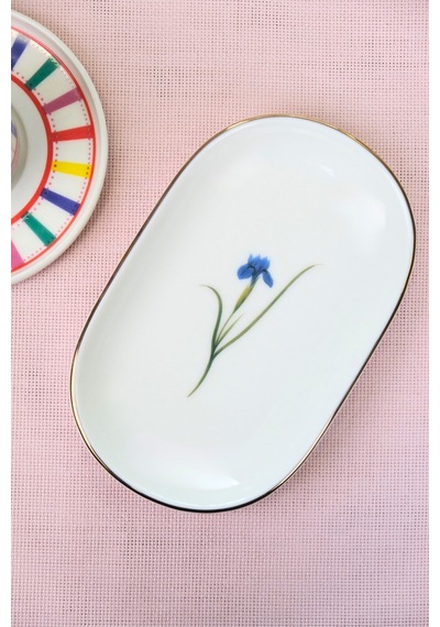 Tabak Evi Porselen Natura İris Altın Yaldızlı Oval Kayık Tabak 18x11x2,50cm Tekli Çok Renkli