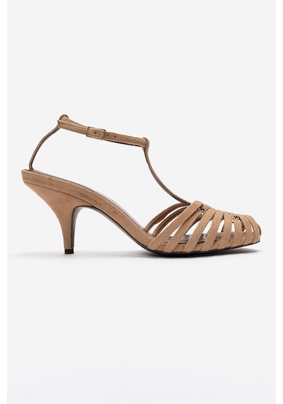 Luvishoes Ovıer Koyu Bej Süet Aksesuarlı Kadın Topuklu Ayakkabı