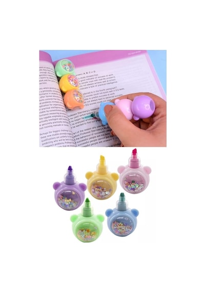 Pullu Ayıcık Yumurtlayan Fosforlu Kalem 1 Paket 5 Renk Pullu Ayıcık Figürlü İşaret Kalemi Mini 5 Li Fosforlu Kal Genel
