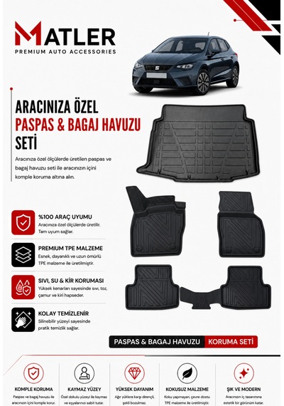 Seat İbiza 2024 Model 4d Ekstra Havuzlu Paspas Ve Bagaj Havuzu Set