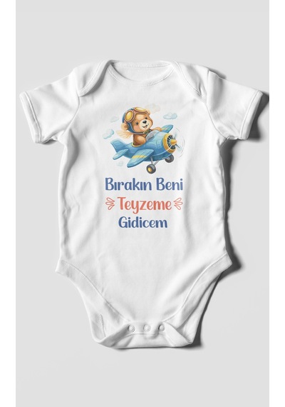 Morivokids Bırakın Beni Teyzeme Gideceğim Kısa Kollu Bebek Body %100 Pamuk Beyaz
