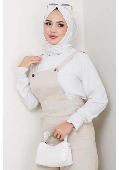 Bestenur Gülru Cepli Gabardin Tulum 1587 - Bej Bej