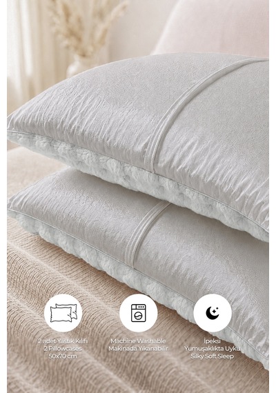 Bubble Kürklü Peluş 2'li Yastık Kılıfı 50x70 Cm Tavşan Tüyü Yumuşak Supersoft Dekoratif Gri