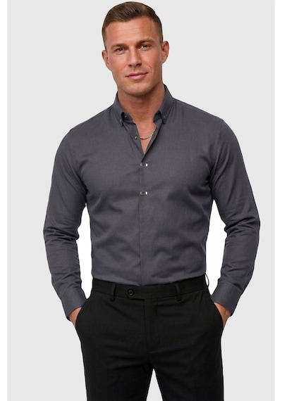 Deepsea Füme Slim Fit Likralı Kolay Ütülenebilir Gizli Düğmeli Erkek Gömlek 2602614