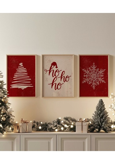 Çerçevesiz Poster Ho Ho Ho Neşesi 3'lü