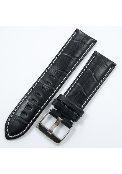 Bizon Siyah Deri Saat Kordonu 24Mm Beyaz Dikişli Spor Kayışı Krok