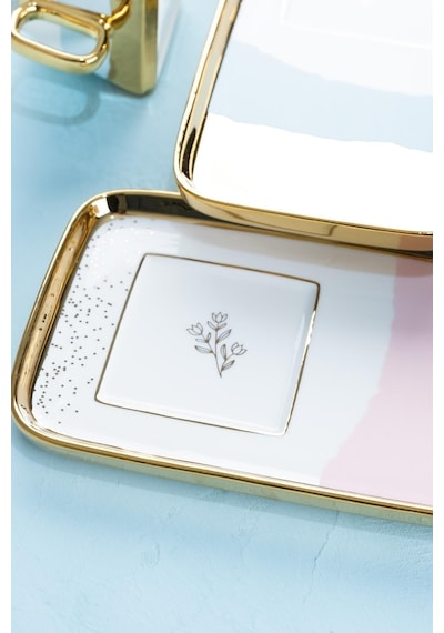Aspen Renkli Gold Yaldız Ikram Tabaklı 6 Kişilik 90 Ml Porselen Kahve Fincanı Takımı 0224 Çok Renkli