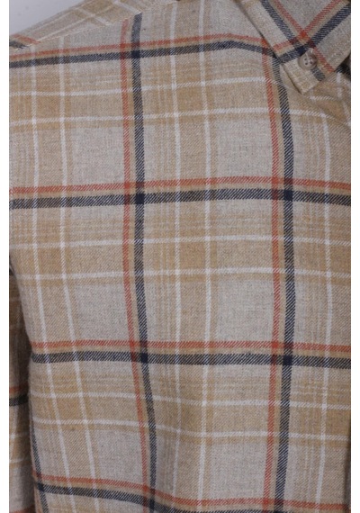 Erkek Gömlek Camel Uzun Kol Ekose Kareli Flanel Yün Tuşeli Slim Fit Düğmeli Yaka Shirt Ncs Jeans 7269-camel Camel