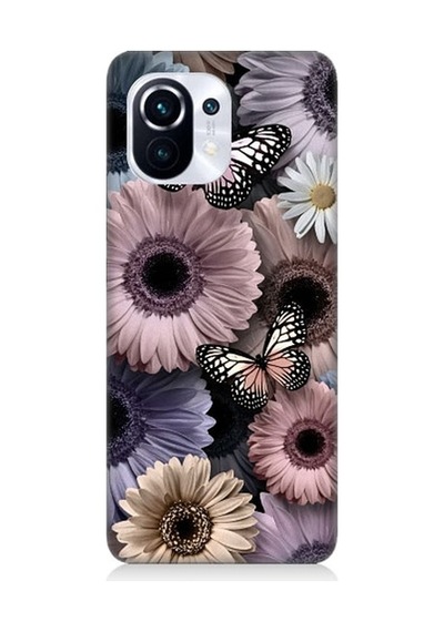 Xiaomi Mi 11 Pro Uyumlu Pastel Renkli Çiçekler Ve Kelebekler Desenli Silikon Kılıf