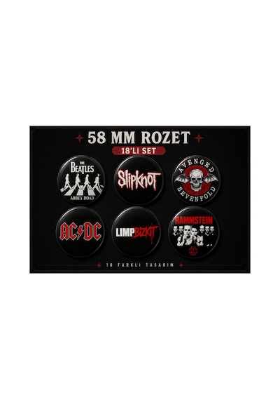 Mashspot 18'li Rock Metal Rozet Seti Rammstein Metallica Nirvana Slipknot Ve Rock Grubu Rozetleri Çok Renkli