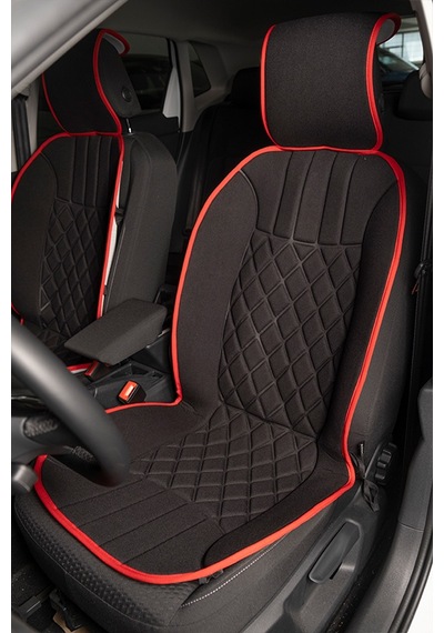 Opel Corsa D Lüx Oto Koltuk Minderi Ön 2'li Set Elegance Serisi Siyah Kırmızı