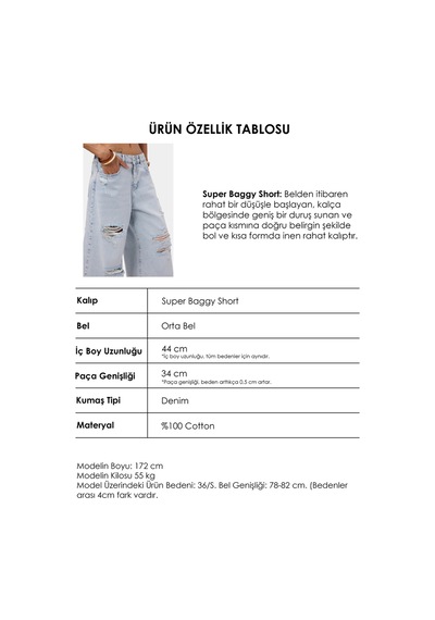 it's basic Kadın Ice 12s6-3 Süper Baggy Fit Bermuda Denim Jort Ice Rengi