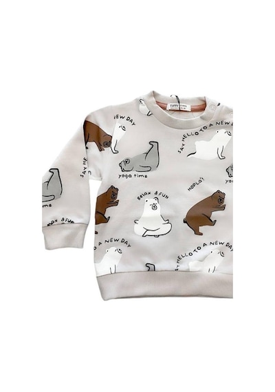 Zekids Erkek Bebek Ayıcık Baskılı Sweatshirt-14647 Taş