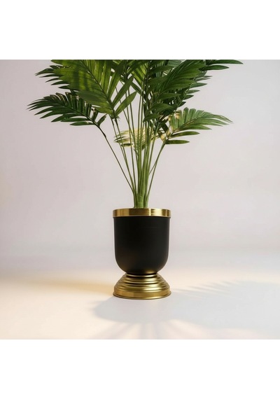 Yapay 90 Cm 20 Yaprak Mini Afrika Palmiyesi Siyah Gold Saksı Yeşil