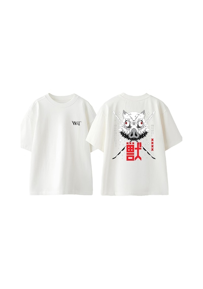 Thewert Inosuke 1 Tasarım Sırt Baskılı Pamuk Beyaz Oversize T-shirt