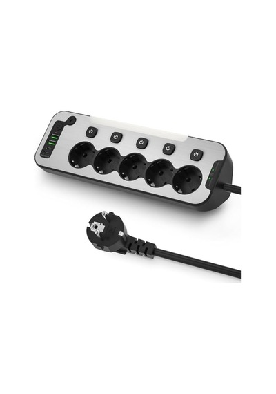 Bağımsız Anahtarlı 5'li Işıklı Akım Korumalı Çoklu Priz 4000w, 2x Usb - 2x Type-c Giriş, Metal Ön Panel Uzat 0