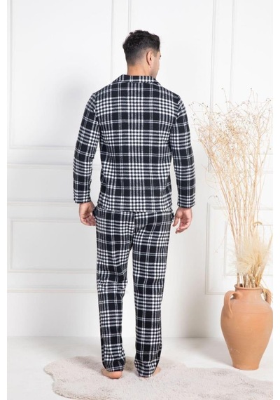 Mecit Pijama Mecit 2950 Erkek Beyaz Ekoseli Büyük Beden Kışlık Pijama Takımı Beyaz
