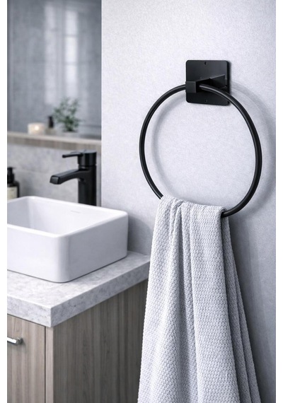Yapışkanlı Yuvarlak Havluluk Banyo Mutfak Havlu Askılık Siyah Diğer