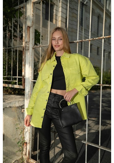 Banny Jeans Kadın Oversize Jean Gömlek Yeşil
