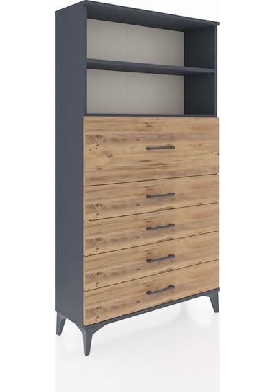 Arges Dolap 2 Raflı 5 Çekmeceli 88x30x163 Antrasit-çam Antrasit