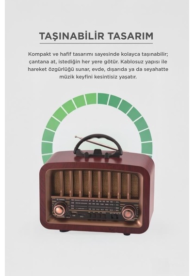 Özel Üretim Kahverengi Ahşap Bluetooth Hoparlör Nostaljik Radyo D57