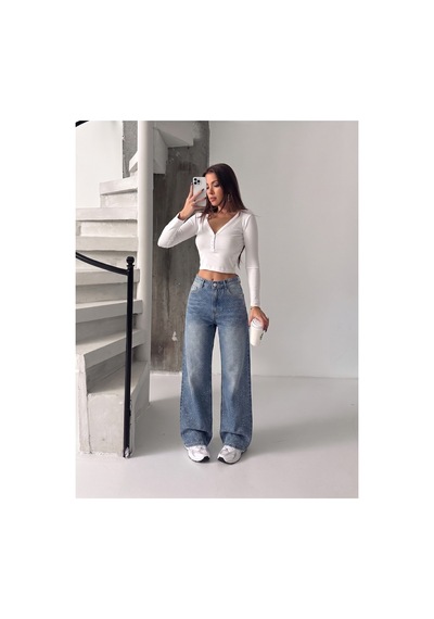 Bluemarlin Yeşil Tint Taşlı Bol Paça Tam Kalıp Denim Kot Pantolon Yeşil