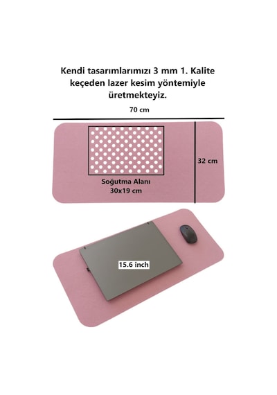 Çalışma Masası Düzenleyici Keçe Bilgisayar Mouse Pedi Masa Üstü Düzenleyici Mat 70x32 Cm Pembe