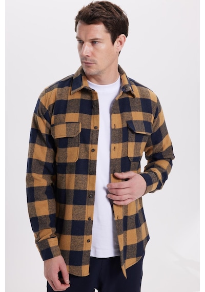 Tudors Erkek Slim Fit Dar Kesim Uzun Kollu Kapaklı Çift Cepli Kareli Kışlık Oduncu Gömlek-41630 Çok Renkli