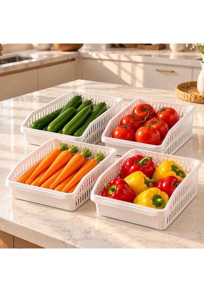Tr 09 1076 Orgamix 4'lü Buzdolabı İçi Düzenleyici Organizer Sepet Seti Beyaz Mutfak Dolabı & Kiler Sebze Meyve Genel