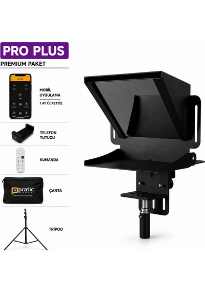 Pratic Teleprompter Pro Plus Set Kumanda Çanta Tripod Yerli Üretim