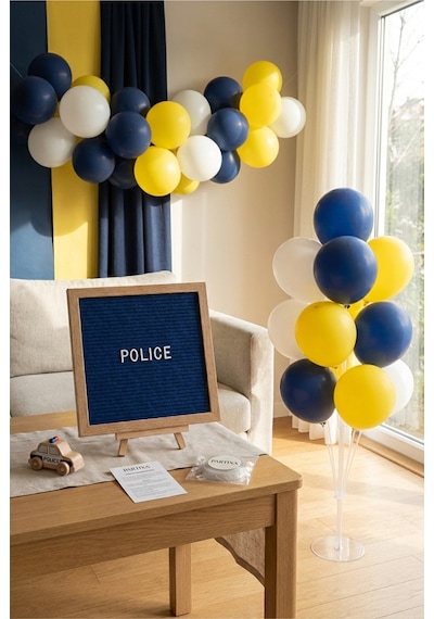 Polis Temalı Doğum Günü Süsleme Deluxe Set Koyu Mavi Keçe Yazı Panosu Standlı Balon Zincirli 7li Şeffaf Balon Standlı Set Çocuk Polis Temalı Doğum Günü Süsleme Deluxe Set Koyu Mavi Keçe Yazı Panosu Standlı Balon Zincirli 7li Şeffaf Balon Standlı Set Çocuk