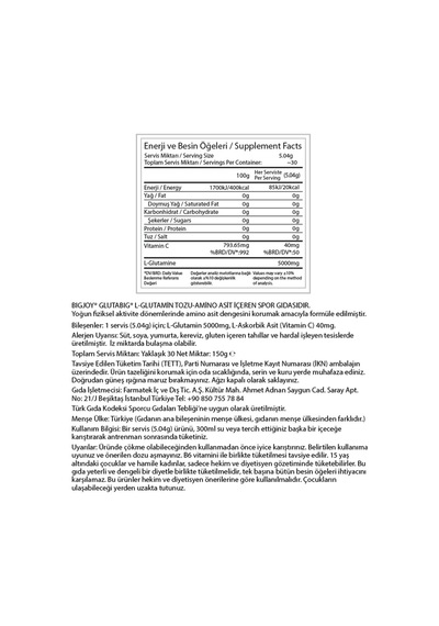 Glutabig Powder L-glutamin 150gr 30 Servis Glutamine Amino Asit Aromasız