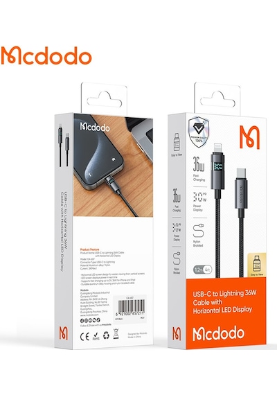 Mcdodo Ca-6570 36w Typec Lightning Apple Uyumlu iPhone Şarj Kablo Siyah