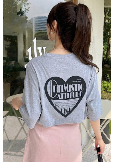 Unisex Optimistic Baskılı Tasarım Tshirt Gri