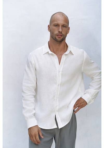 Mai Collection Mai Studios Co. Bice Ekru Keten Oversize Erkek Gömlek Ekru