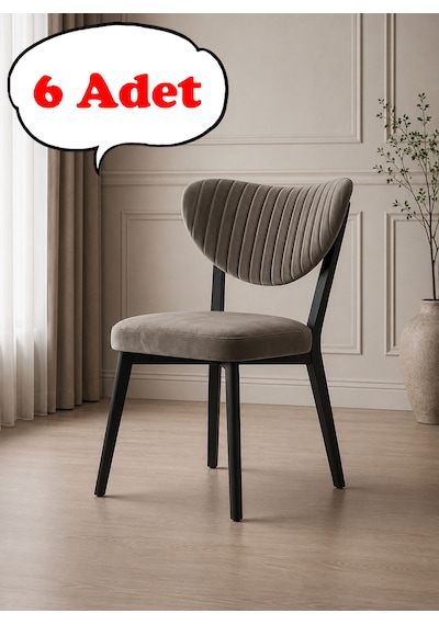 Teknor 6 Adet Elma Sandalye Modern Kadife Kapitone Sırtlı Mutfak Yemek Odası Balkon Kafe Sandalyesi 85 Cm Kahverengi
