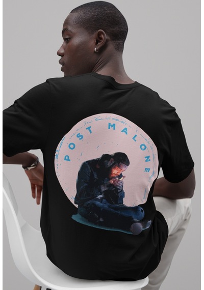 Post Malone Rapper Sırt Baskılı Unisex Oversize Şarkıcı Tişört Siyah
