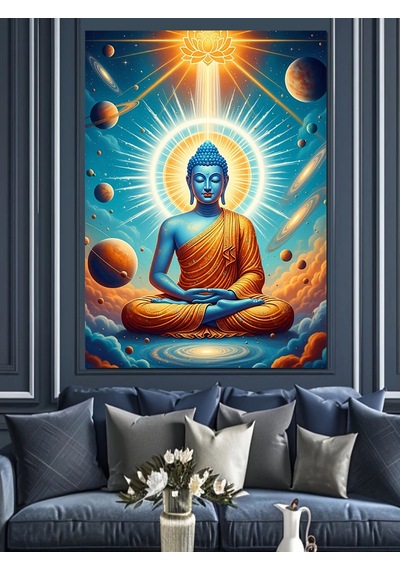 Ahşap Tablo Uzayda Meditasyon Yapan Buda