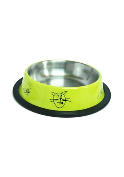 Aasrpp Renkli Figürlü 8 Oz 12 CM Metal Kedi Mama ve Su Kabı